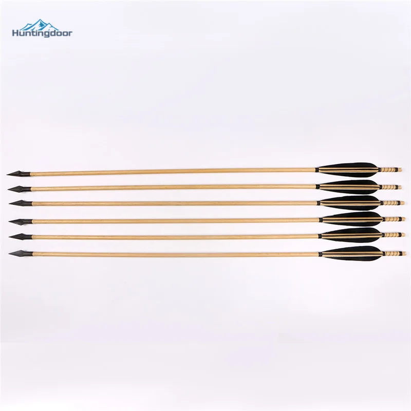 Деревянные стрелы для стрельбы из лука 6 шт. 31 дюйм черное перо деревянный вал