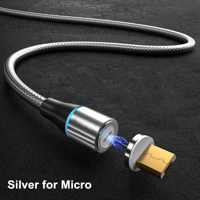 Silver for Micro Магнитный кабель Micro USB для быстрой зарядки Vanniso 2m 3A для iPhone X 7 samsung A50 Xiaomi mi9, магнитный кабель usb type-c для передачи данных - Цвет: Silver for Micro