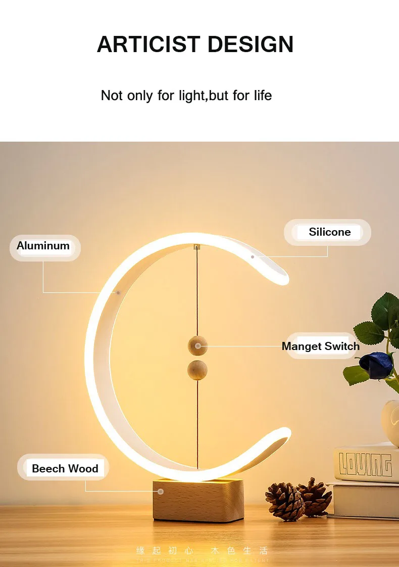 USB charge Magnet ball Balance LED Table Lamp Magnetic Mid-air Switch Eye-Care Night Light Bedroom Living room | Освещение