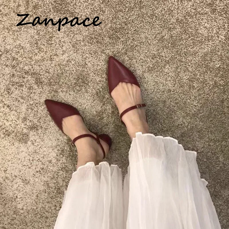 

2021 Women Sandals Pointed Hollow Thick with High Heels Summer Buckle Women's Shoes Fashion 4CM Round Heels Sandals Women