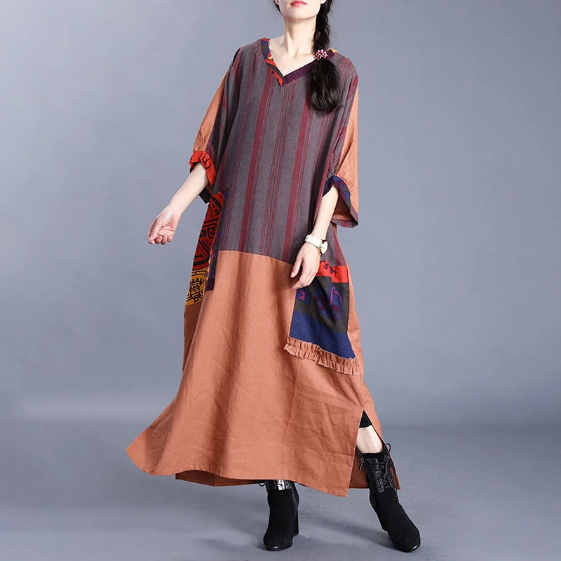 

IEQJ 2021 spring summer new pattern v-collar half sleeve hit colors patchwork pockets pulloveres casual dress women AK84816