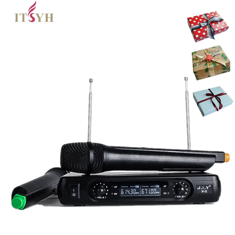 Беспроводной студийный двухканальный микрофон для караоке беспроводной KTV DJ V2