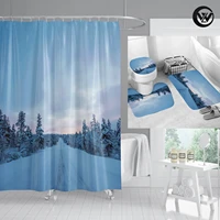 high quality shower curtain anti slip bath mat set winter forest snow scene bathroom curtain toilet rugs carpet home decor
