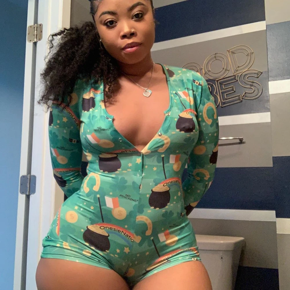 Женские комбинезоны нижнее белье боди с длинным рукавом на пуговицах глубоким