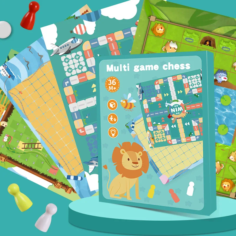 

Four In One Gift Box Flying Chess Gobang Fighting Animal Chess Games Multifunctional Chess Children's Educational Wooden Toys