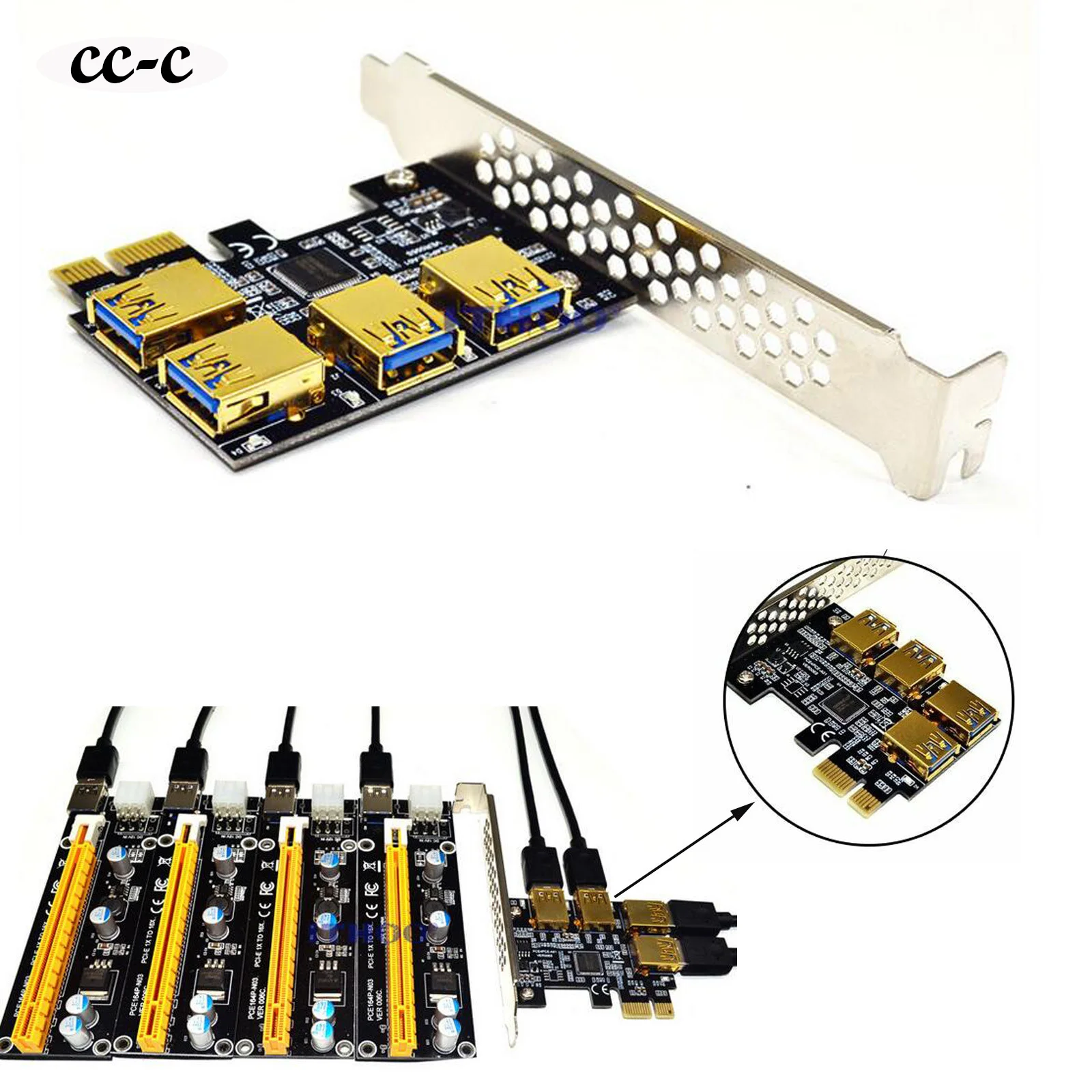 Новинка плата Pcie Райзера с 4 портами переходник PCI-E 1x к Usb 3 0 Rabbet GPU Райзер-Райзер