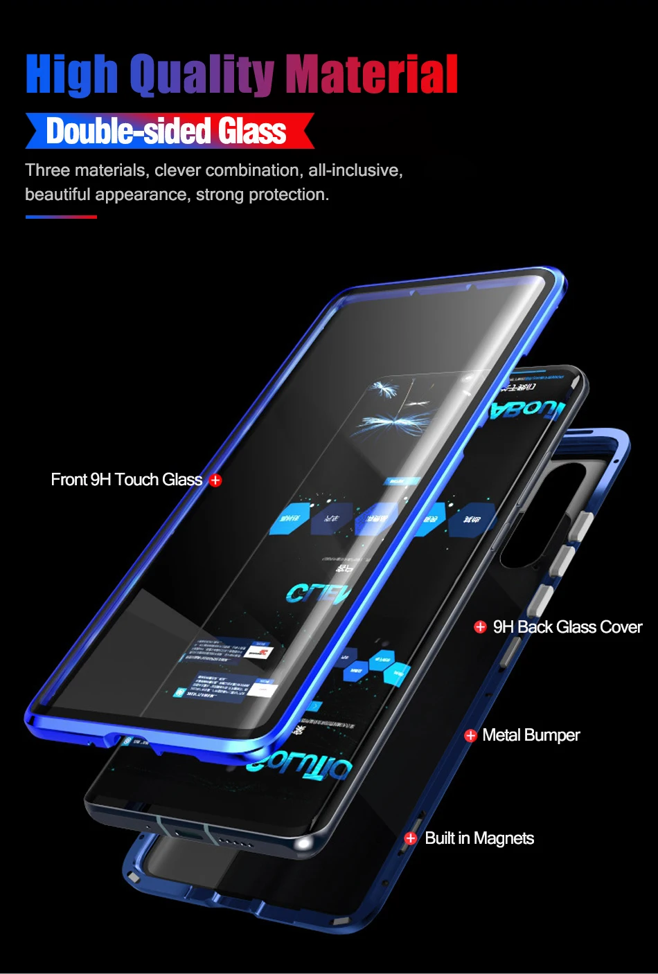 Магнитный металлический двухсторонний стеклянный чехол для телефона huawei Honor mate 30