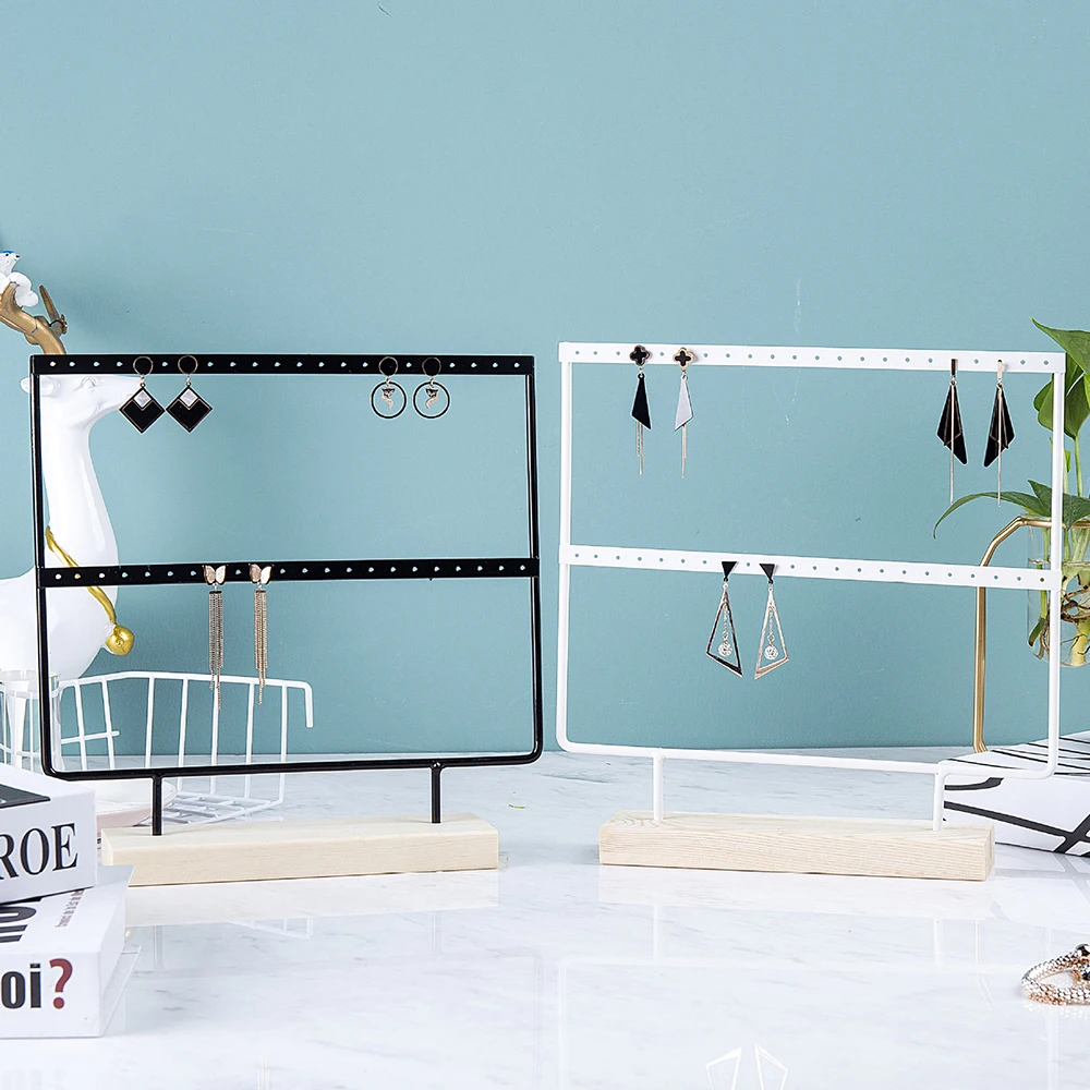 Подставка держатель с деревянным лотком для ювелирных изделий органайзер