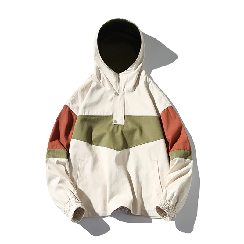 

Large Size Pullover Jacket Men's Fashion Hit Cotton Casual Hooded Jackets Mens Streetwear Loose Hip Hop Bomber Jacket Men M-5XL