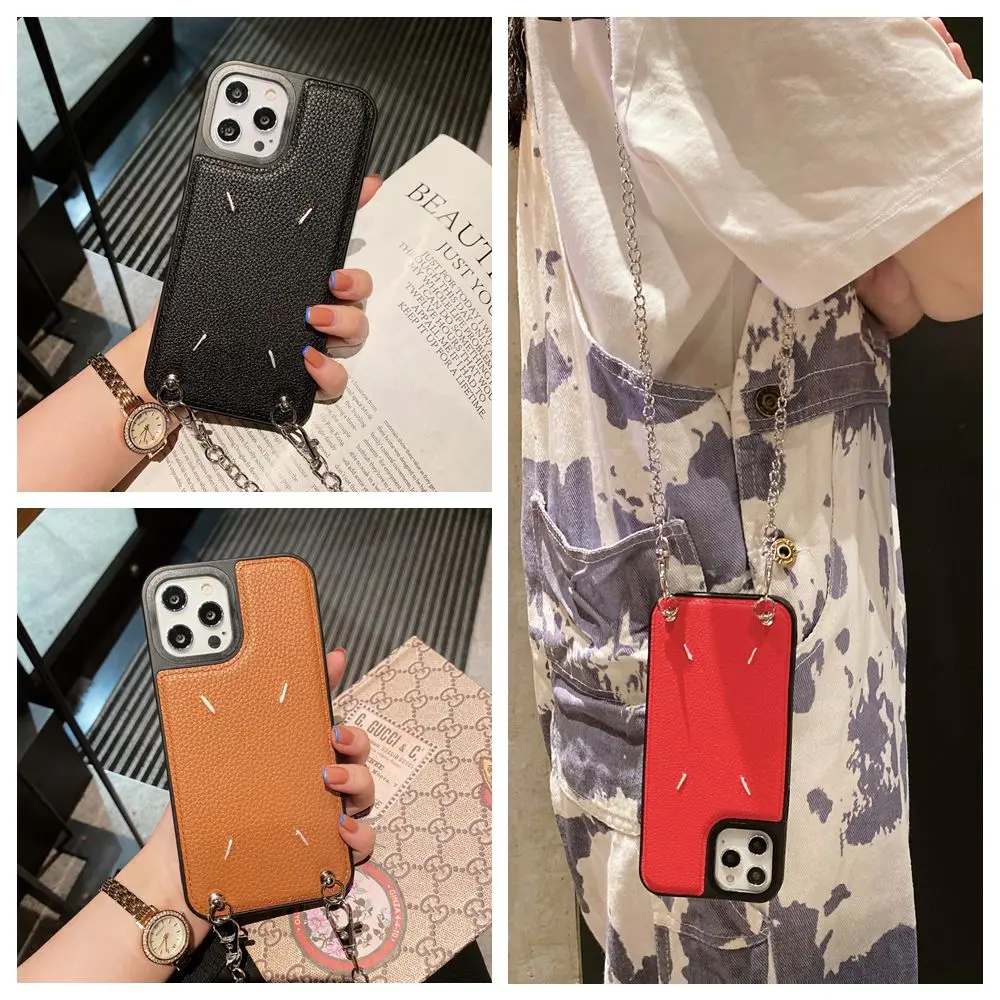 

Новый модный роскошный кожаный чехол для телефона с ремешком через плечо для iPhone 12 11 Pro XS MAX XR X 7 8Plus противоударный чехол с ремешком на плечо