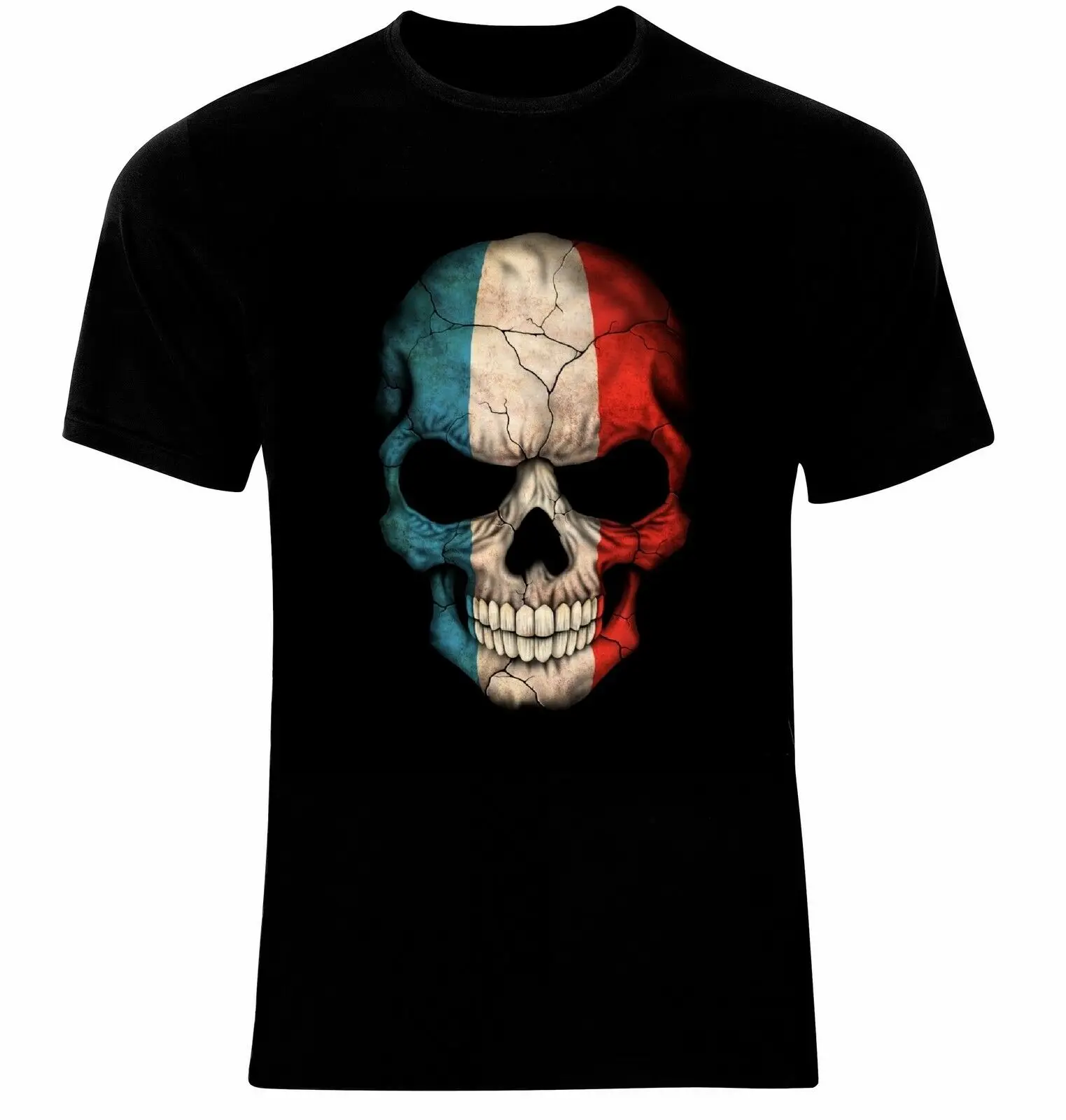 

Skull French Flag France T-Shirt Cotton O-Neck Short Sleeve Men's T Shirt