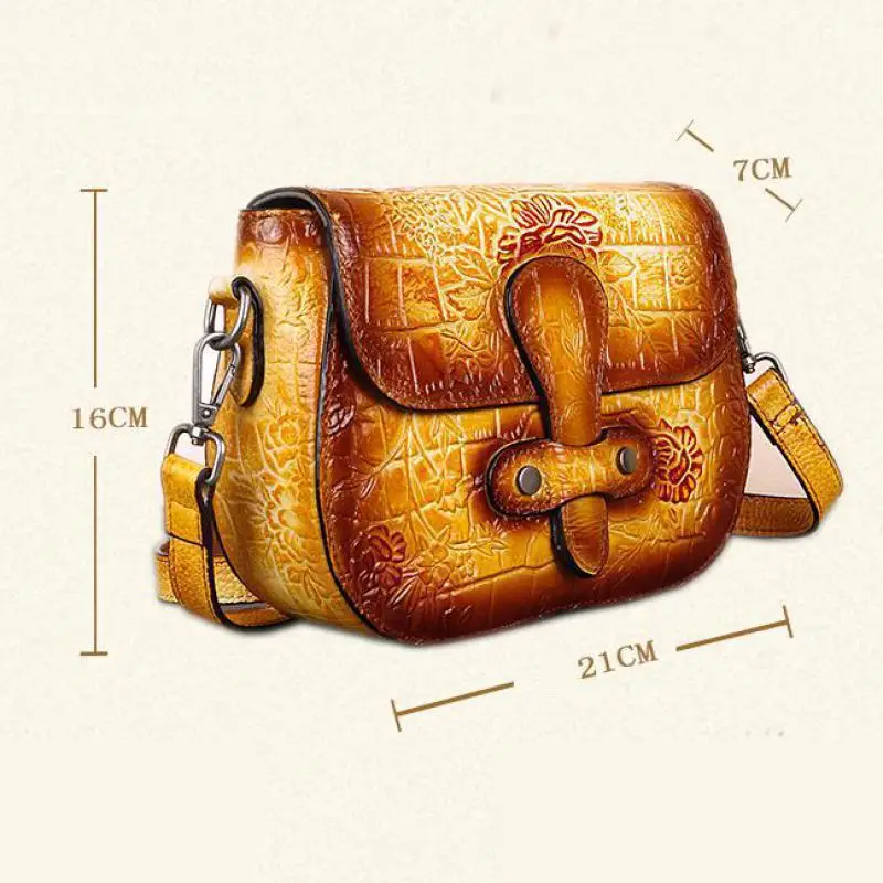 

YourSeason 2021 Vintage Genuine Leather Ladies Embossed Shoulder Messenger Bag Chinese Style Women Small Bags Hand Painted