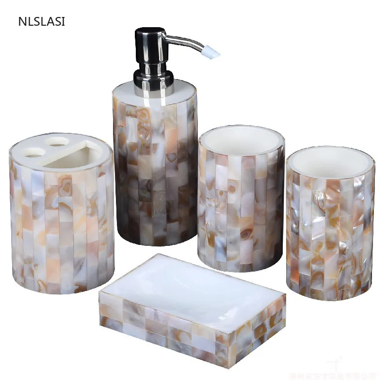 

European Style Light Luxury Shell Resin Soap Dispenser Toothbrush Holder Home Hotel Bathroom Accessories Set Gargle Cupsoap Dish