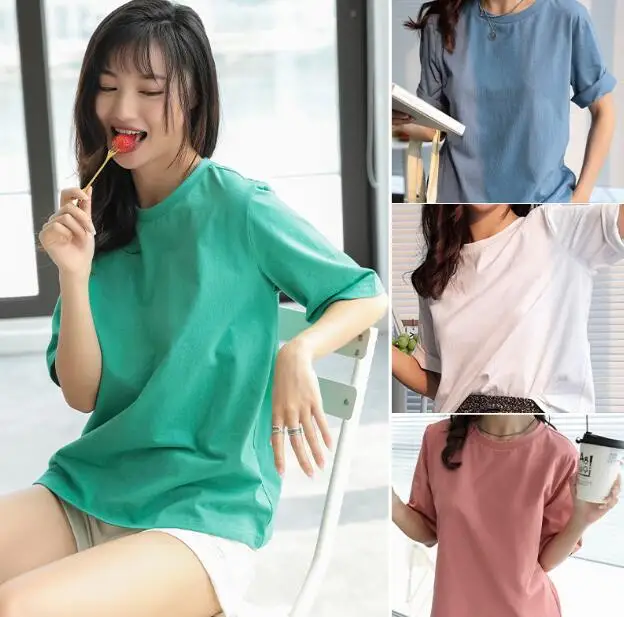 

Pure color short-sleeved t-shirt women 2021 summer loose bottoming shirt women's pure cotton PM899-1-9
