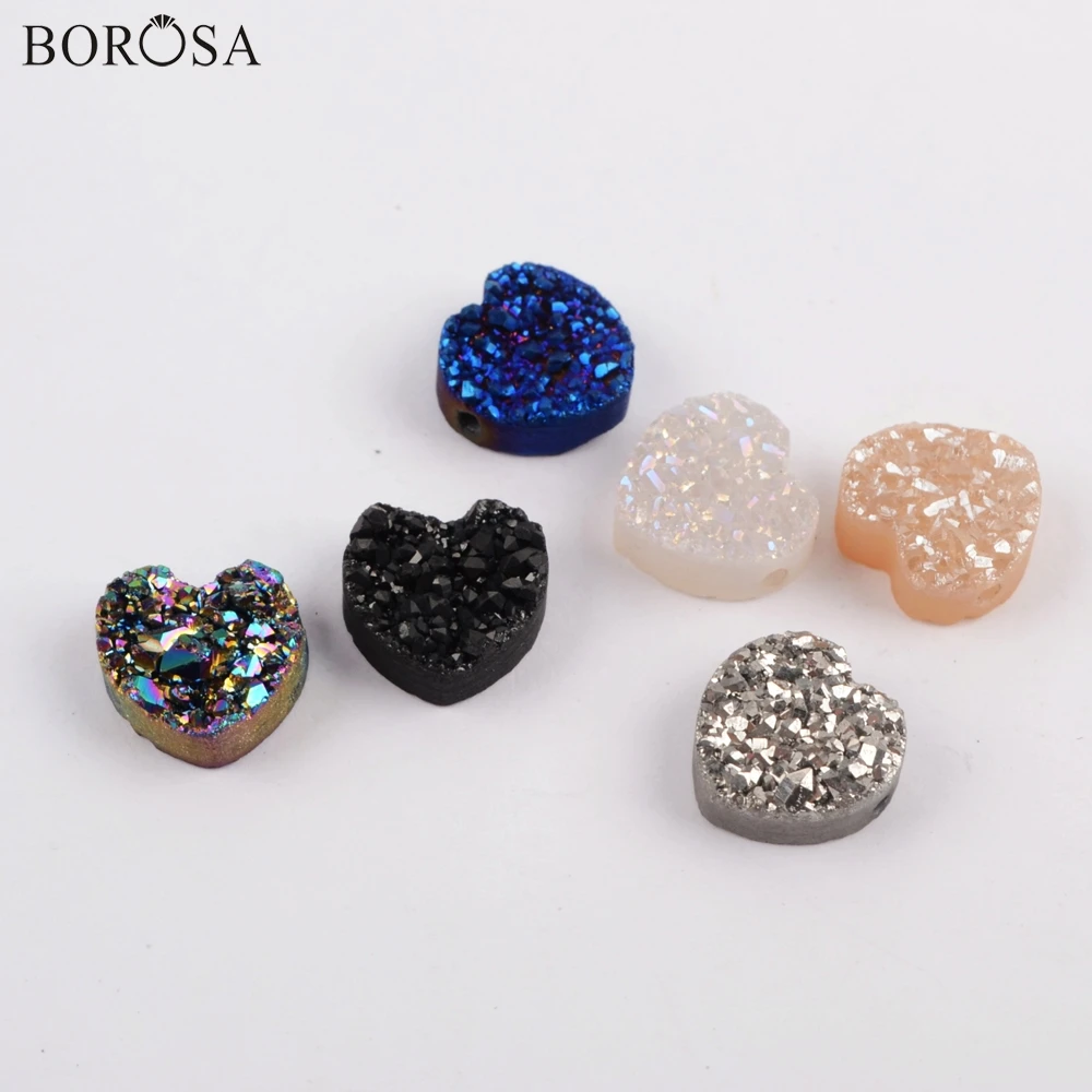 BOROSA Druzy ювелирные изделия, 10 шт стильное сердце Радужный Титан друзы бисера из натурального Друзового камня бусины для ожерелья браслет ювелирные изделия LS066