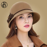 fs vintage women wool cloche hats black party formal top hat with flower mother gift lady autumn winter felt cap