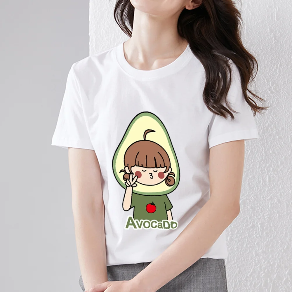 

Women's Summer Small Fresh and Sweet Casual T-shirt Cartoon Cute Avocado Boy Female Print Slim Commuter Wear T-shirt Female Top