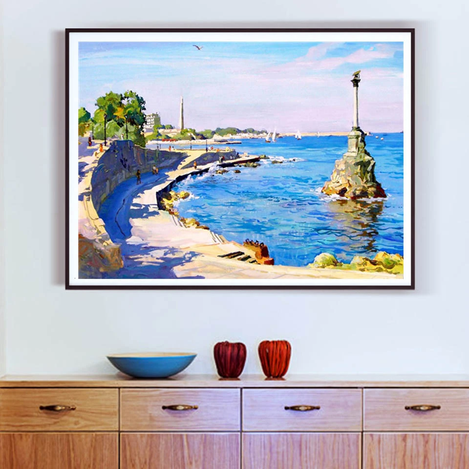 AZQSD DIY Краска по номерам пейзаж Unframe акриловая краска для взрослых окраска холст