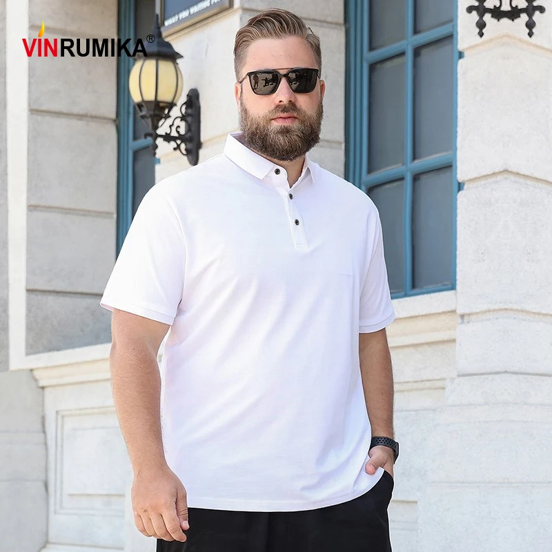 

Super Large Size M-8XL Men's Summer Cotton Polo Shirt Man Business Casual Style White Solid Color Short Sleeve Polos Shirts Tops