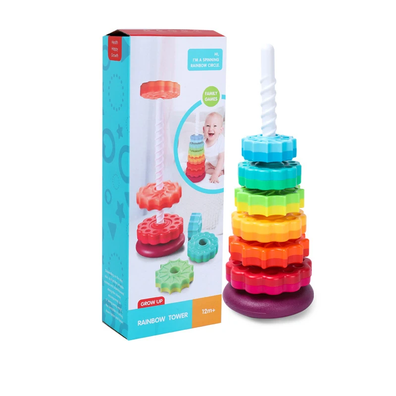 

Montessori Baby Toy Infant Large Rainbow Revolving Tower Jenga Kids Stacking Toy Rainbow Tower Stacking Games Stacking Blocks