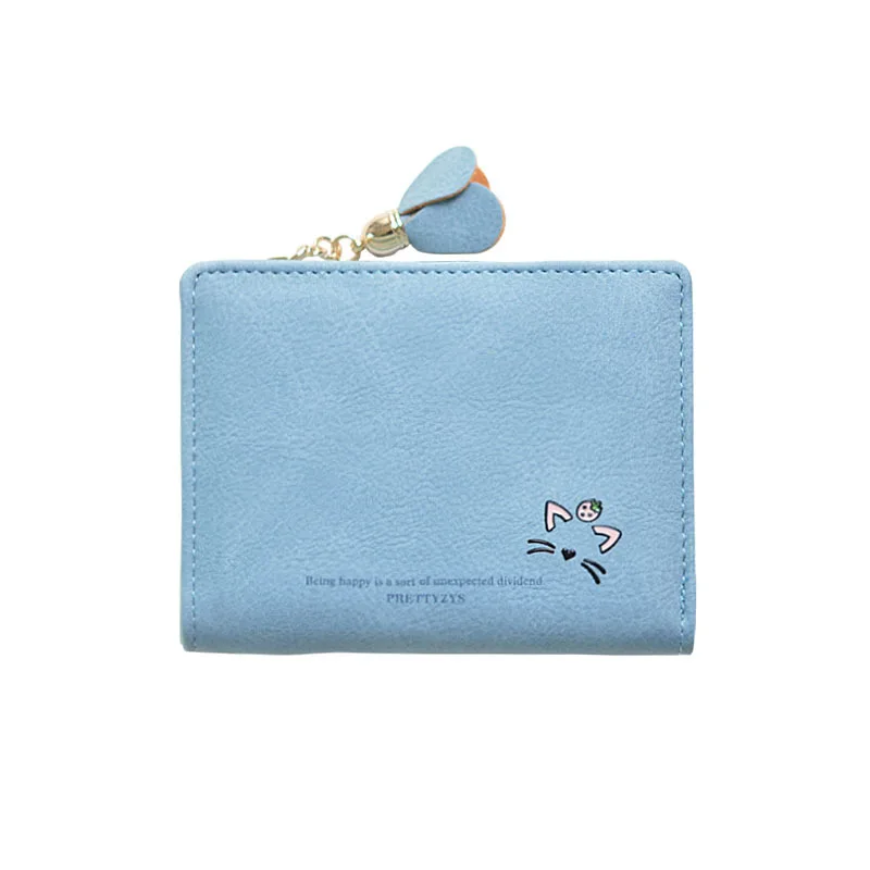 

2021 New Style Short Wallet Cute Cat Hardware Flower Leather Wallet Tassels Student Multi-Function Wallet