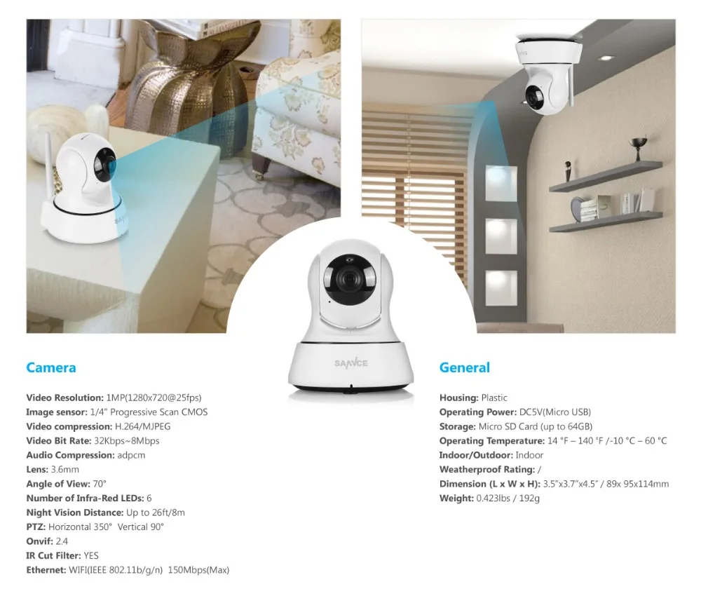 SANNCE 720P HD WiFi IP камера CCTV камера безопасности ночное видение инфракрасный двухсторонний аудио 1MP Детский Монитор умная ИК Беспроводная камера