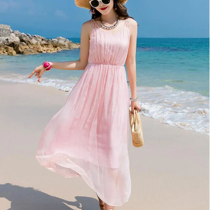 

Bohemian Seaside Holiday Silk Dress Summer Pure White Suspenders Mulberry Silk Beach Beach Dress Fairy