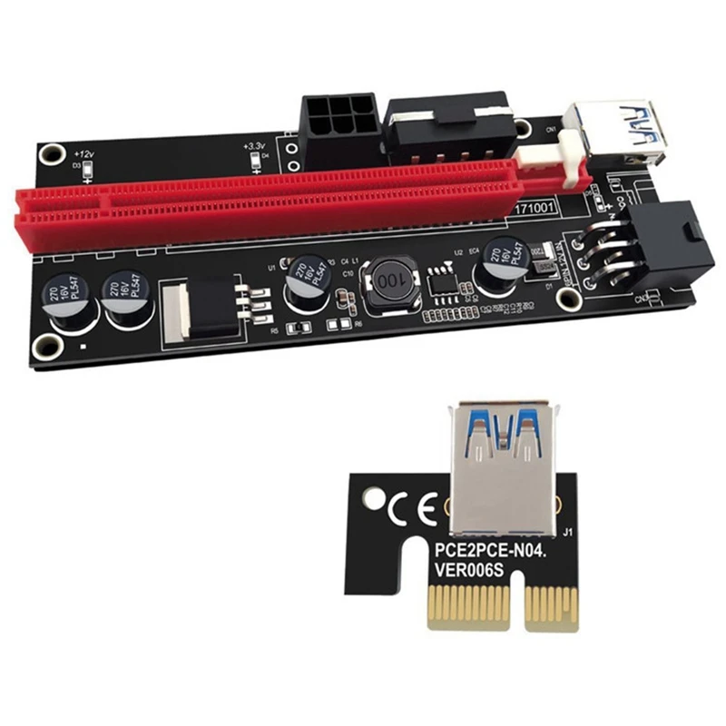 

6Pcs Pci-E Adapter Card Ver009S PCI-E 1X TO 16X 6Pin/4Pin USB Graphics Extension Cable Adapter Card for Mining Machines