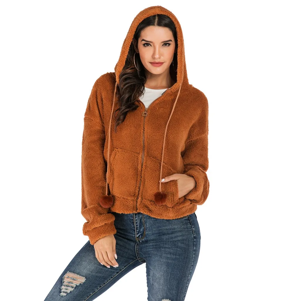 Женское пальто из искусственного меха с капюшоном Осень-зима 2019 теплая мягкая