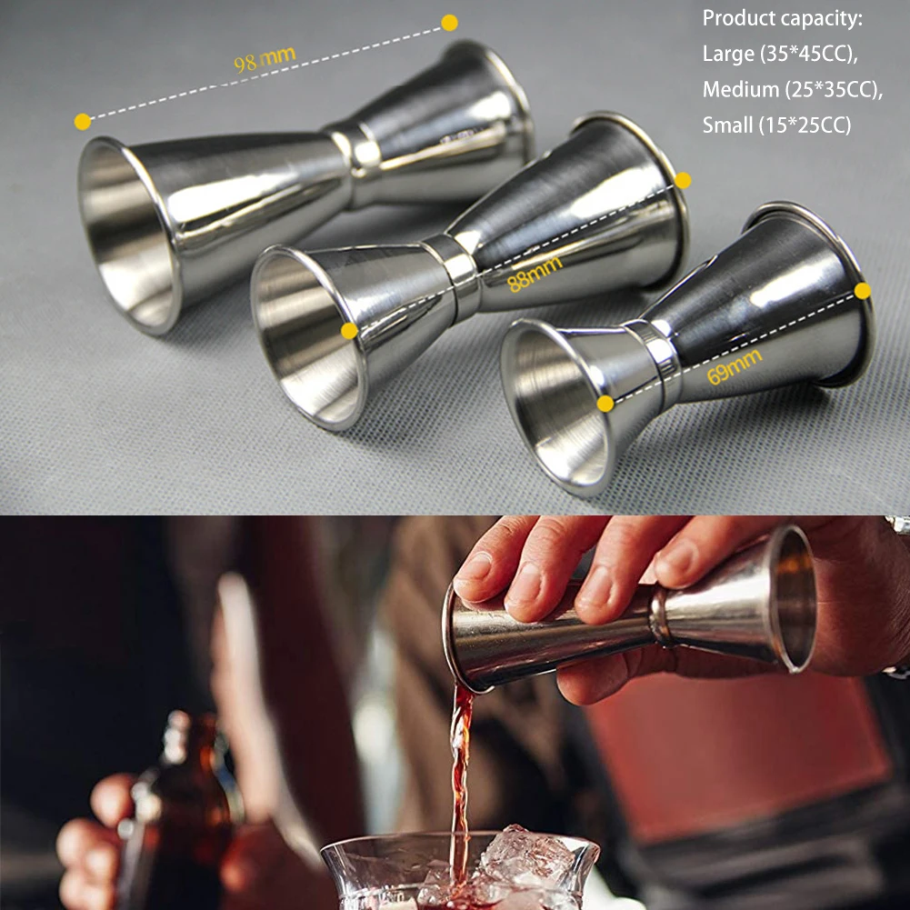 

3pcs Cocktail Jigger Measure Cup Drink Shaker Wine For Bartending Bar Tools Lightweight Stainless Steel Kitchen Home Double End