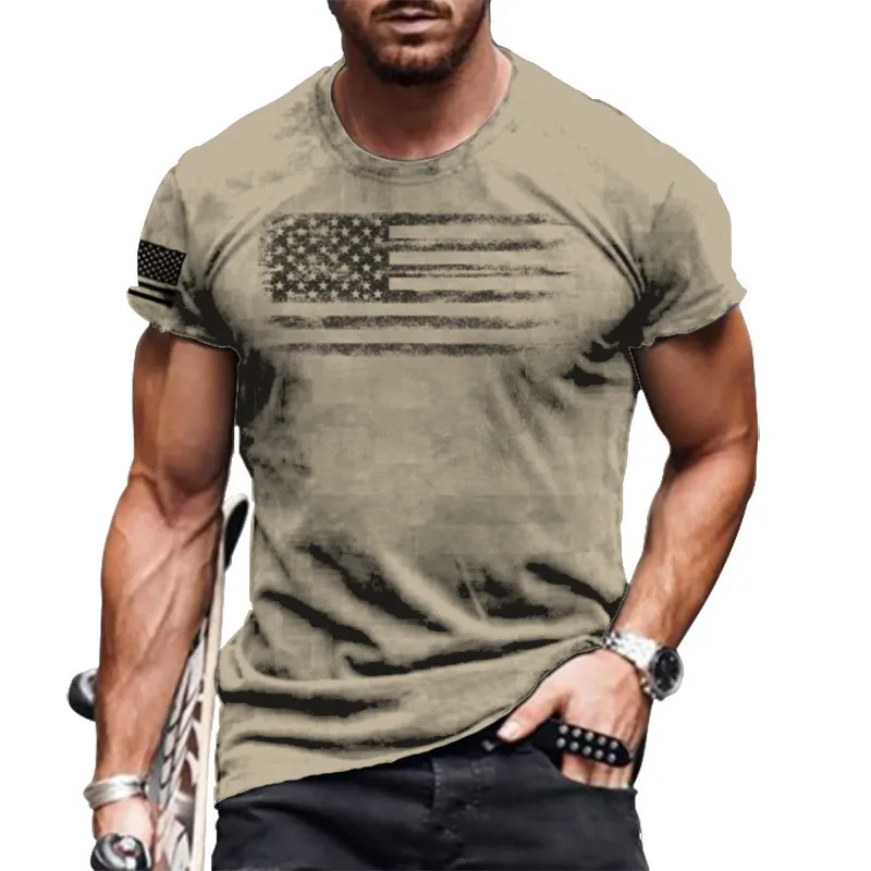 

Fashion O-Neck Men's Oversized T-Shirt Summer Short-Sleeved 3D Flag Printed Sports Fitness Shirt Loose And Breathable Streetwear