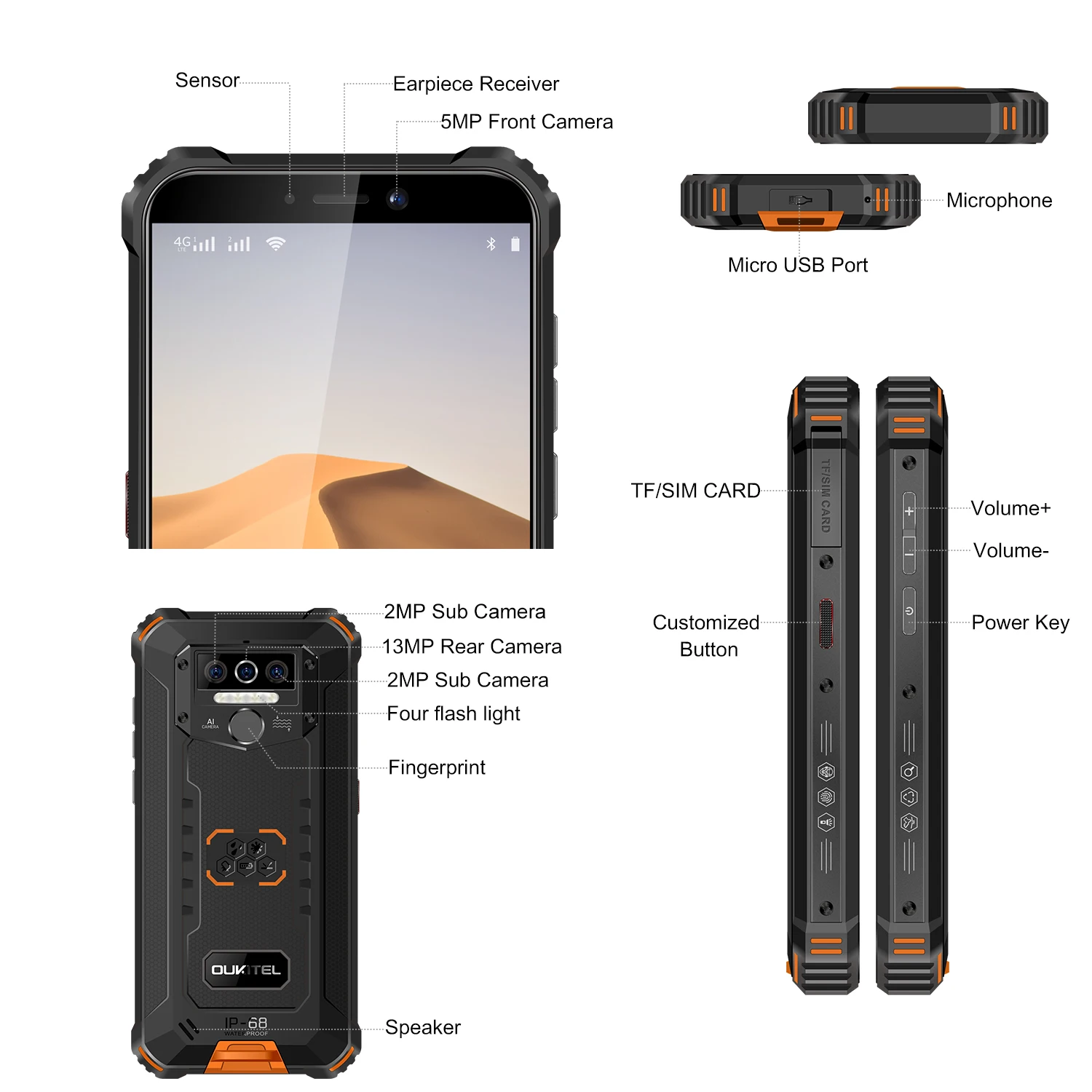 Смартфон OUKITEL WP5 IP68 водонепроницаемый пыленепроницаемый MTK6761 экран 5 дюйма 18:9 MTK676