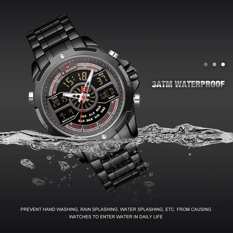 Люксовый бренд NAVIFORCE мужские часы военный светодиодный цифровой Спорт наручные