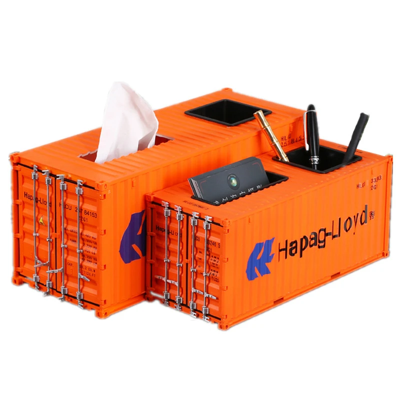 

Shipping Container Model Tissue Box Pen Holder Napkin Paper Towel Storage Case Card Slot Antique Desktop Home Decoration Gift