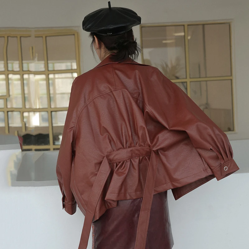 2020 Высококачественная Женская куртка из искусственной кожи с ремнем Офисная