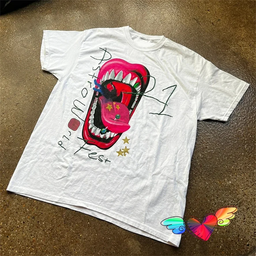 

Travis Scott T-shirt Men Women 1:1 High Quality Cactus Jack Mouth Tee Jackboys Tee Fest Series Tops Hip Hop Short Sleeve
