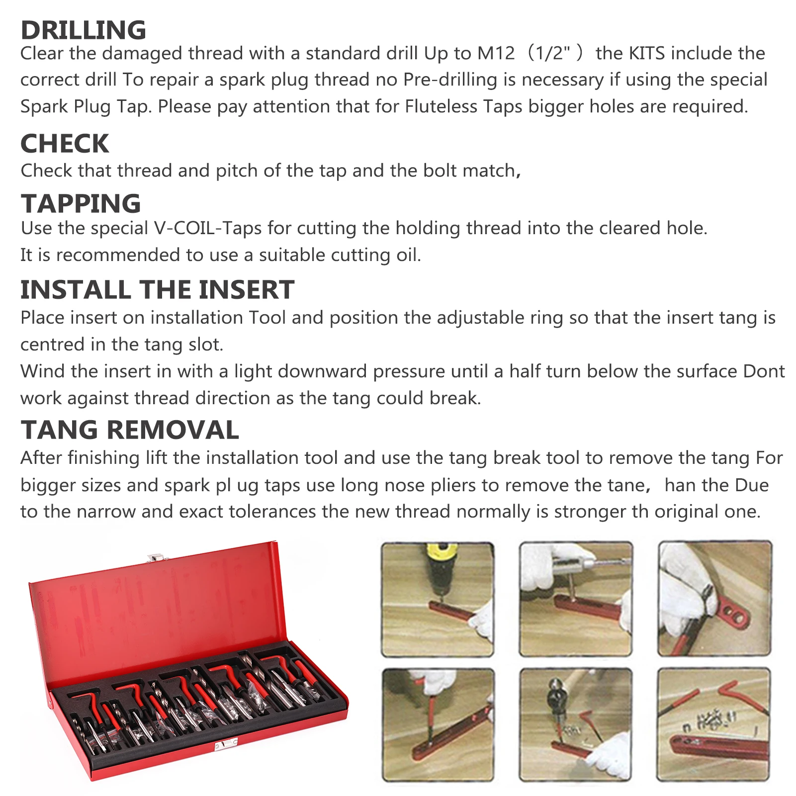

131Pcs Car Thread Repairing Tool Kit Spanner Wrench Inserts Drill Tap Set for Restoring Damaged Threads