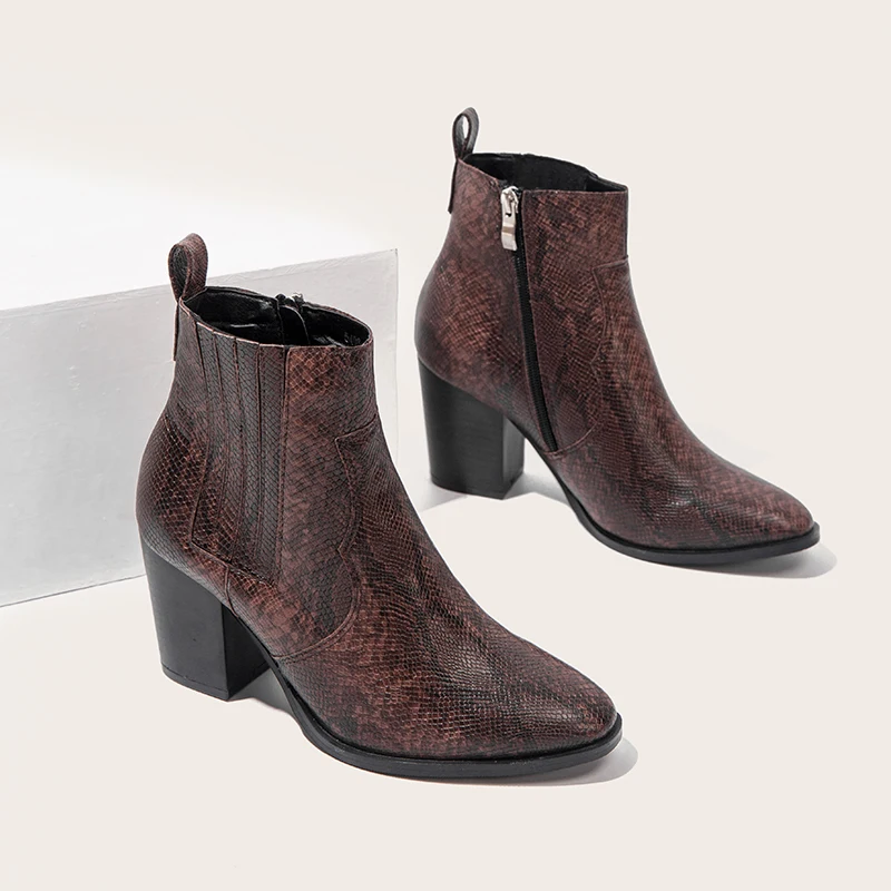 

New Arrivals Quality Snake Ankle Boots For Women Pointed Toe High Heels Boots Zipper Fashion Shoes Women's Shoes Autumn Winter 2
