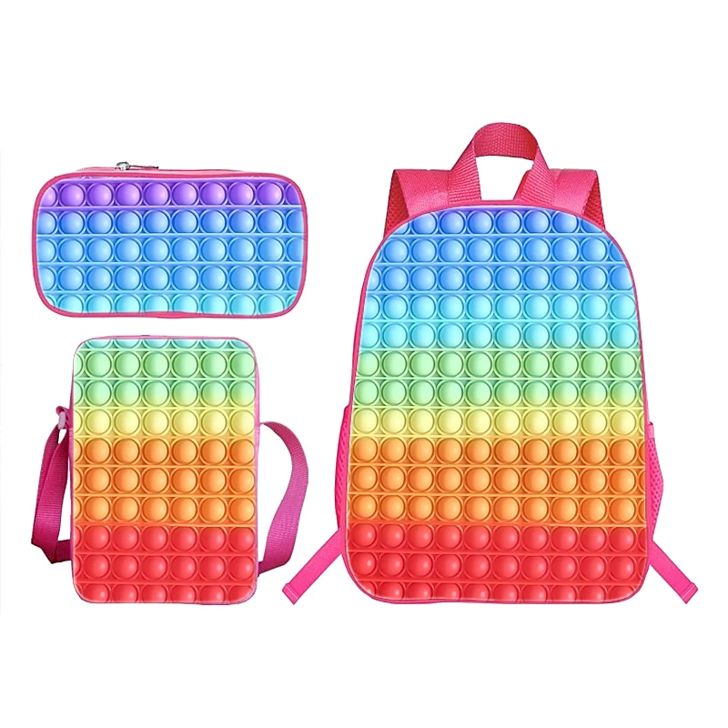

3Pcs Set Can Not Pop It Backpack Schoolbag HD Printed Anime Cute Rainbow Pop Fidget 12-16 Inch Bookbag for Boys And Girls Gift