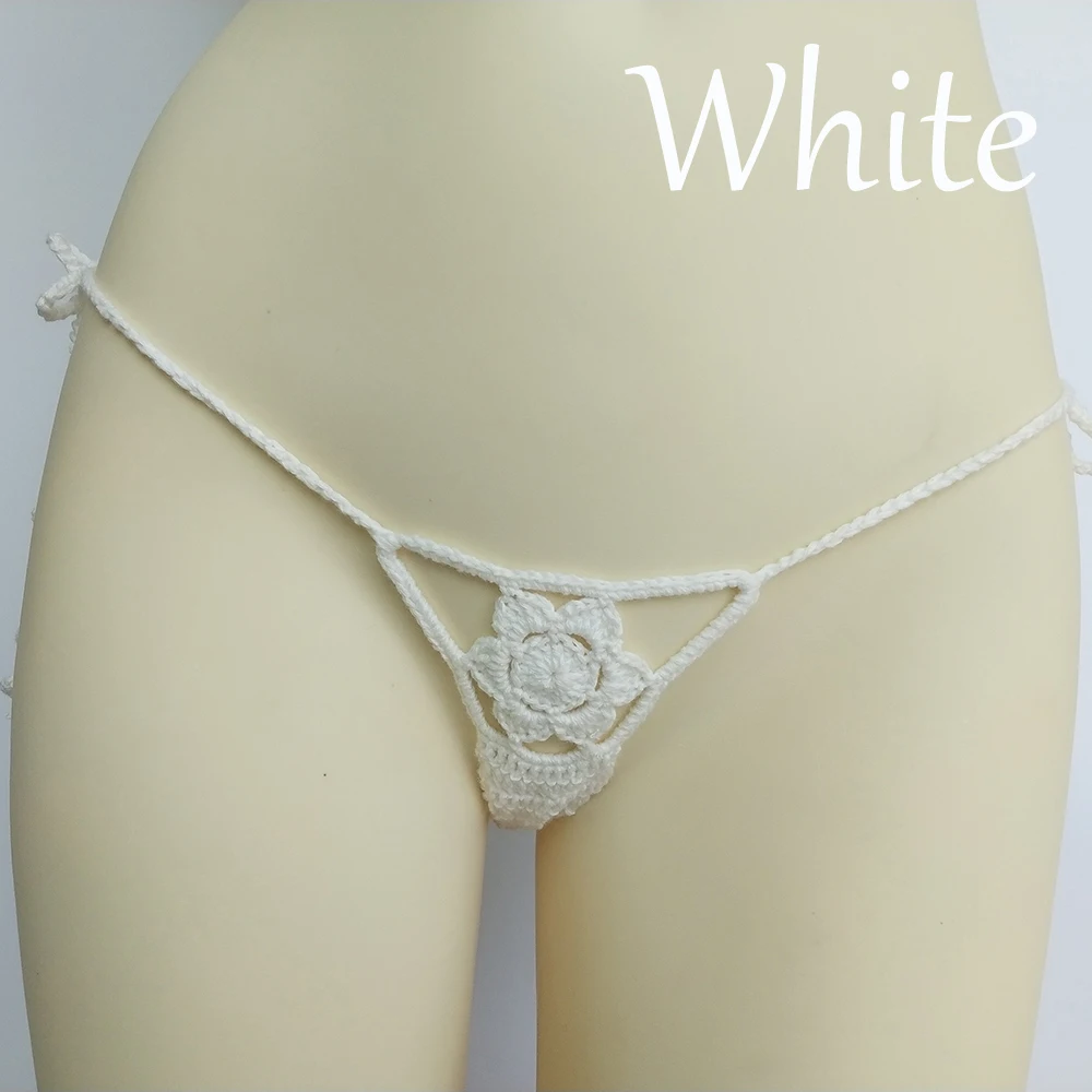 white bottom 10 цветов, вязанные крючком стринги, женские мини бикини, низ, пляжные микро купальники, стринги, Бикини для загара, шорты - Цвет: white bottom