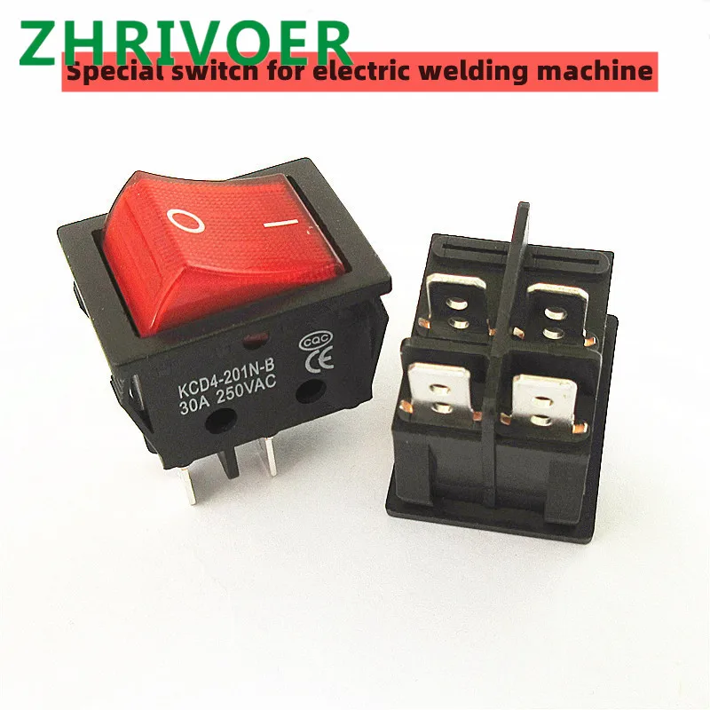 

KCD4 Special for welding machine 30A 250V high current 22*29 red copper rocker power switch 4Pin button electrical accessories