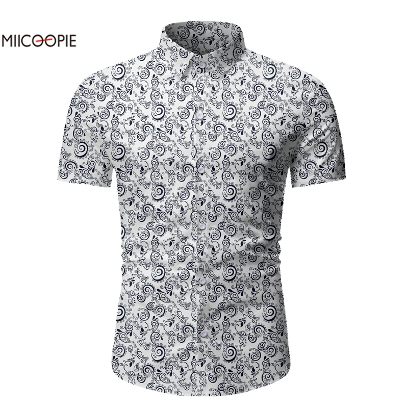 2019 Мужская рубашка Летний стиль с принтом Пляжная гавайская мужская