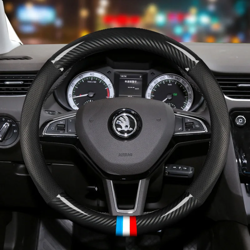 color 4 Чехол на руль из натуральной кожи для skoda superb 2 3 octavia 2 a5 fabia 1 karoq rapid, Yeti Kodiaq - Название цвета: color 4