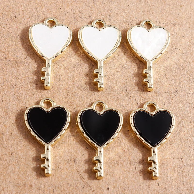 

8pcs 12*20mm Cute Enamel Love Heart Key Charms for Jewelry Making DIY Handmade Drop Earrings Pendants Necklaces DIY Crafts Gifts