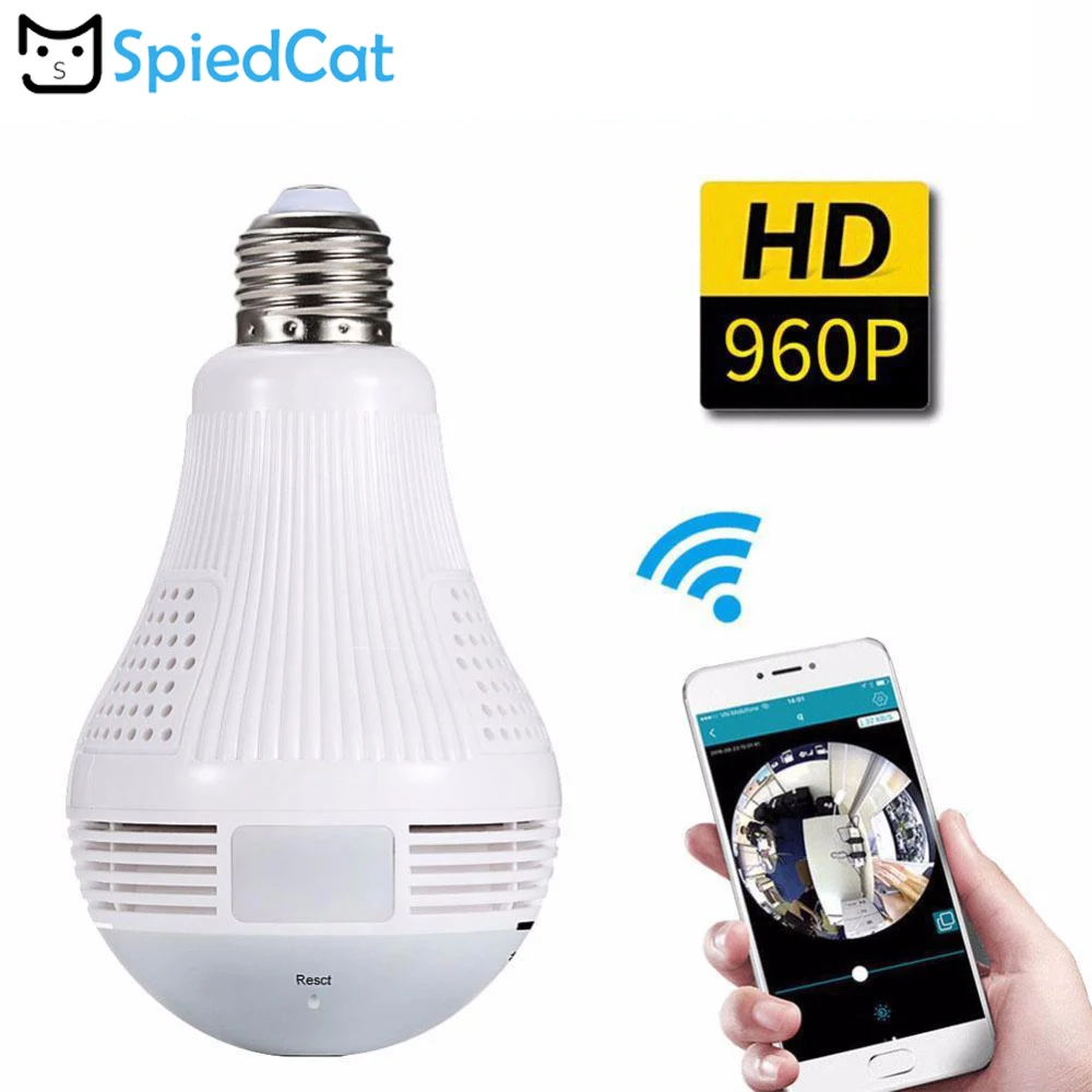 Панорамная умная лампа с углом обзора 360 градусов E27 беспроводная IP Wi Fi 960P HD камера