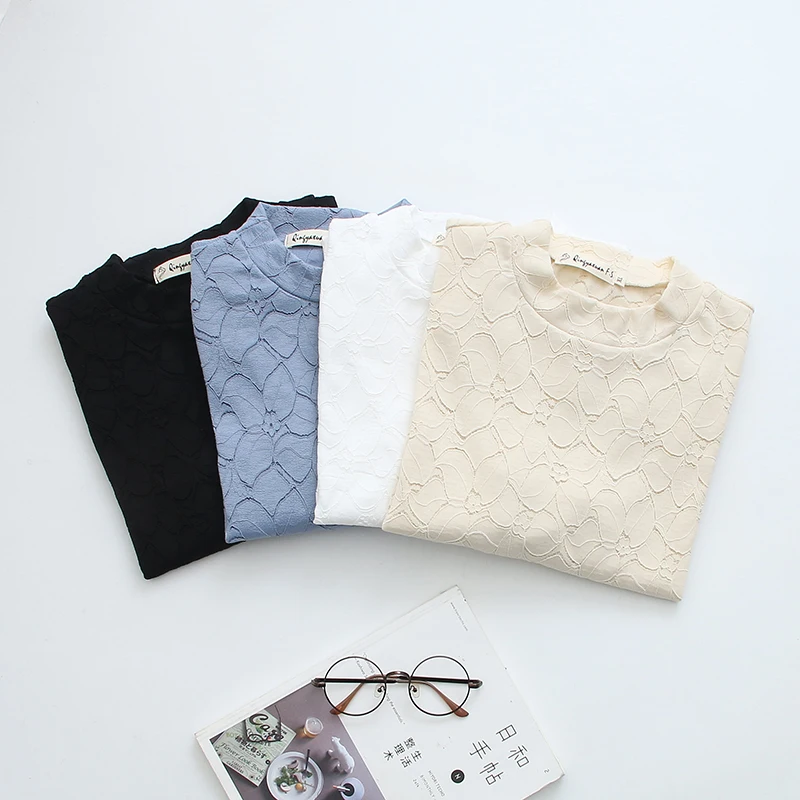 

Oversized T-shirt Women 2020 Spring New Long Sleeve Lace Cutout Casual Tee Shirts Tops Autumn Winter Bottoming Shirt Pullover