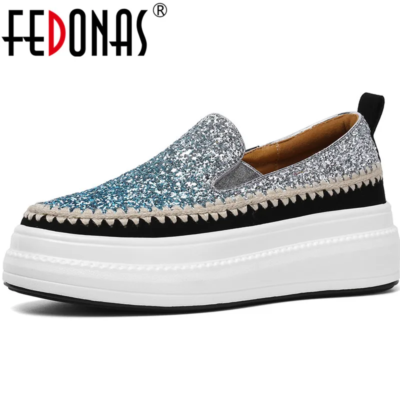 Женская обувь FEDONAS Классические блестящие туфли с закругленным носком Вечерние