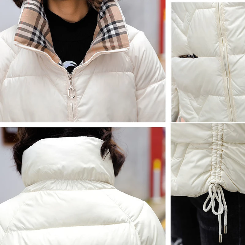 

Winter Women Short Parkas Thick Warm Solid Down Cotton Padded Jacket Casual Stand Collar Overcoat Waterproof Zipper Student Coat