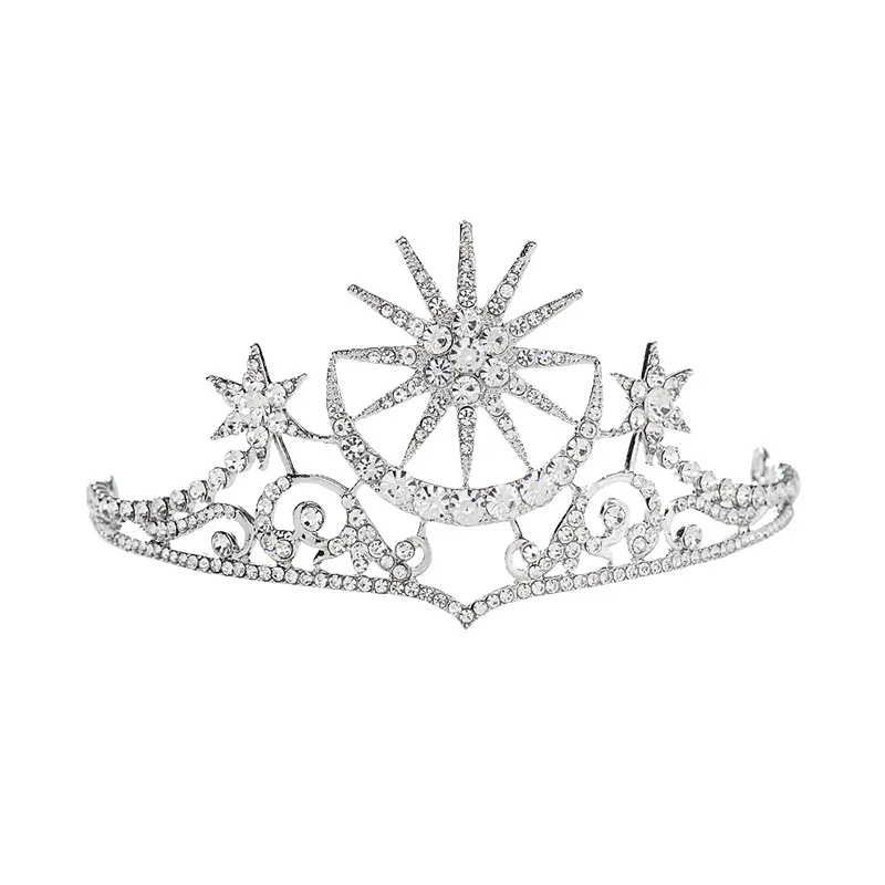 Baroque Star Crown Crystal Bridal Tiaras Rhinestone Pageant Diadem Bride Star Headdress Wedding Hair Accessories Tiara De Noiva images - 6