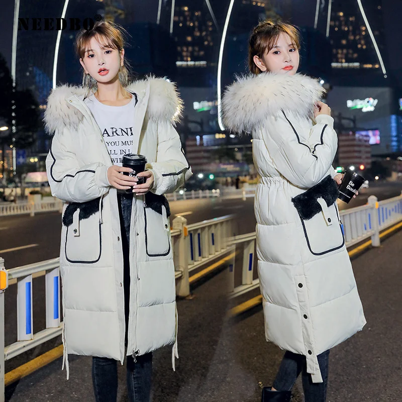 NEEDBO Long Winter Jacket Women Fur Coat Parka Casual Slim Woman Winter Coat Jacket Padded Outwear Coat Women Warm Puffer Jacket